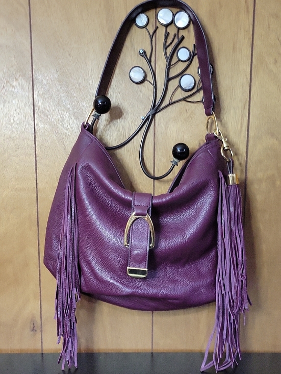 G.I.L.I. Handbags - G.I.L.I. Purple Leather Fringe Shoulder Bag with Gold Hardware